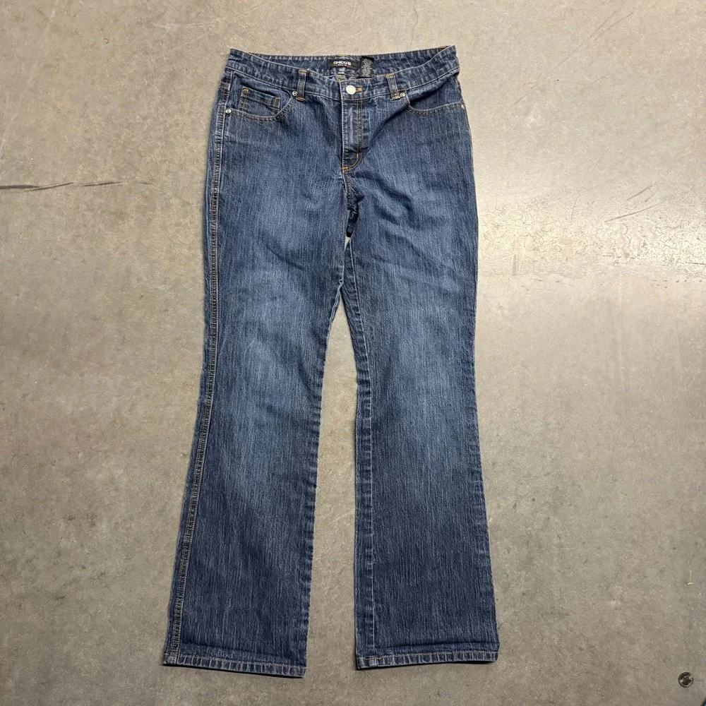 Chico's Denim Women Blue Bootcut Rhinestone Pocket Jeans Size 1.5 Reg 3658